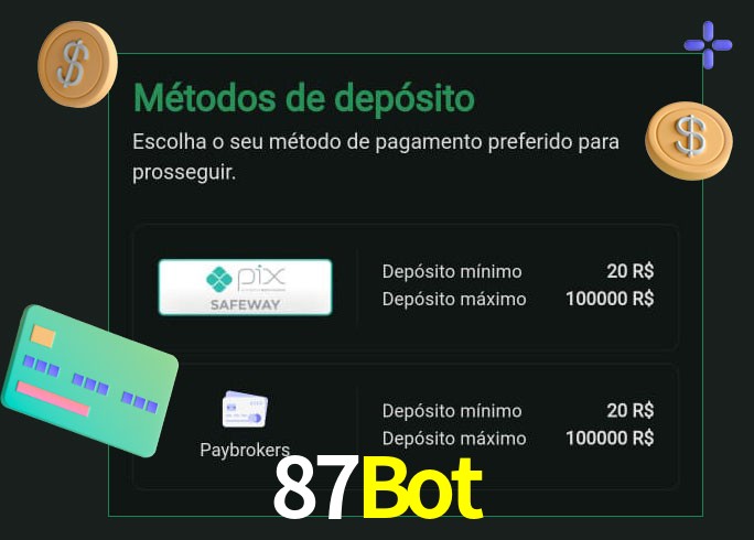 O cassino 87Bot oferece uma grande variedade de métodos de pagamento